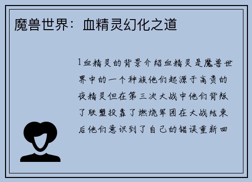魔兽世界：血精灵幻化之道